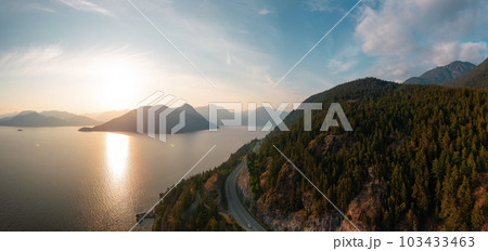 Sea to Sky Highway on Pacific Ocean West Coast. Aerial Panorama. Sea to Sky Highway on Pacific Ocean West Coast. Aerial Panorama. 103433463