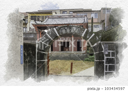 水彩画風　長崎　唐人屋敷跡　観音堂　長崎県長崎市 103434597