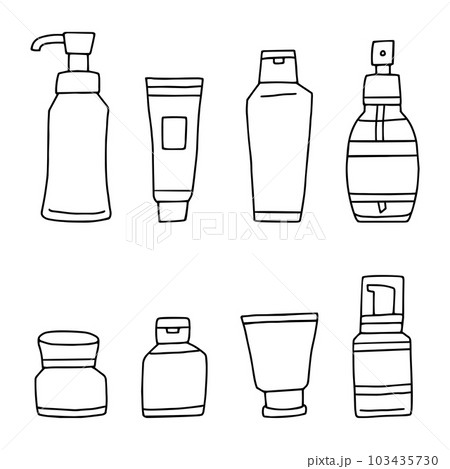 コスメ風の容器いろいろ／線画 103435730