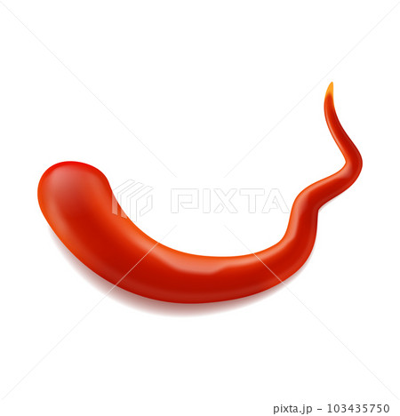 Curve tomato sauce stain or splash. Isolated vector red splat of sour paste, catsup or paint smear stroke. 3d food condiment drop, splatter and blob Curve tomato sauce stain or splash. Isolated vector red splat of sour paste, catsup or paint smear stroke. 3d food condiment drop, splatter and blob 103435750