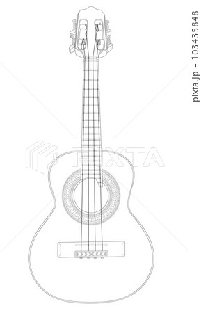 線だけで描いたカバキーニョという名前の4弦ギター 103435848