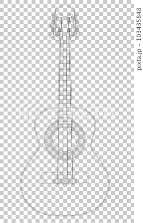線だけで描いたカバキーニョという名前の4弦ギター 103435848