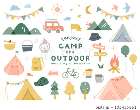 キャンプ・アウトドアのイラストセット テント レジャー キャンプ場 シンプル 自然 旅行 休暇 山 キャンプ・アウトドアのイラストセット テント レジャー キャンプ場 シンプル 自然 旅行 休暇 山 103435861