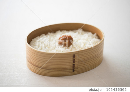 ご飯を詰めた曲げわっぱ ご飯を詰めた曲げわっぱ 103436362