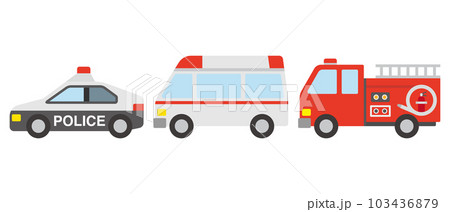 緊急車両　パトカーと救急車と消防車のイラスト 103436879