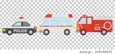 緊急車両　パトカーと救急車と消防車のイラスト 103436879