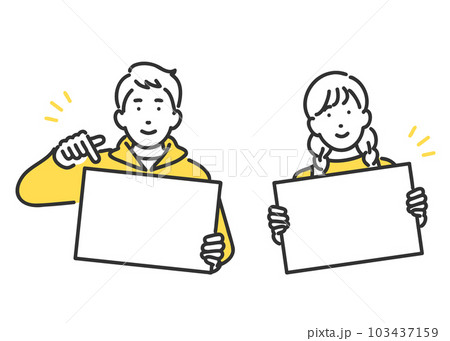 フリップを持つ男の子と女の子のイメージイラスト素材 103437159