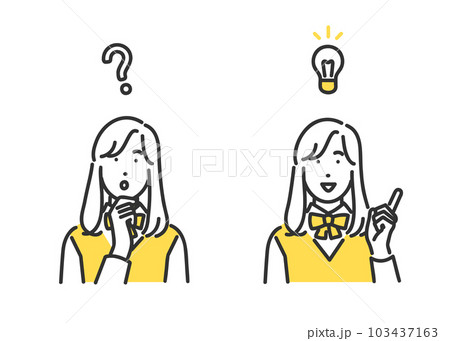 疑問に感じる表情とアイデアを閃いた表情の女の子 103437163