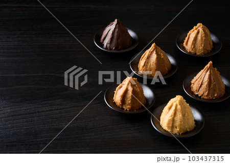 皿に盛り付けたいろいろな種類の味噌 103437315