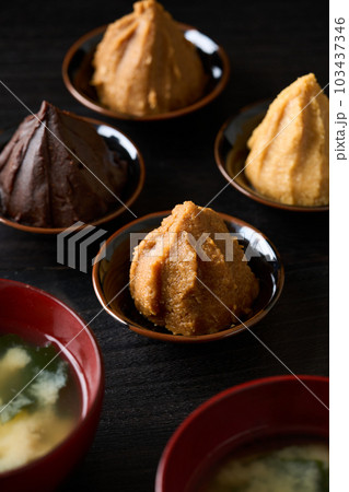 皿に盛り付けたいろいろな種類の味噌 103437346