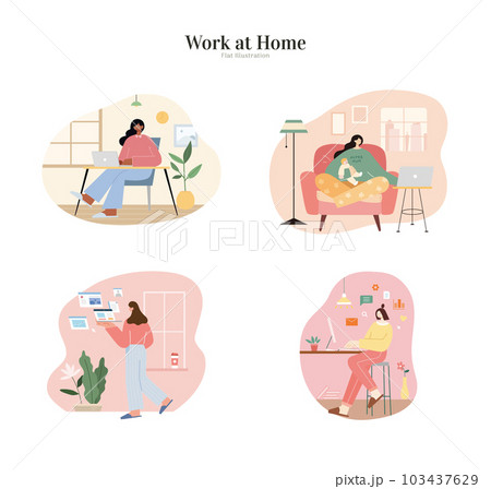 Women work from home element set 103437629