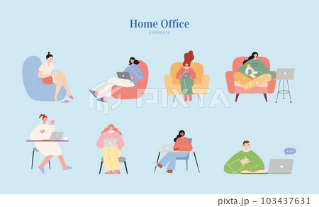 Women work from home element set 103437631