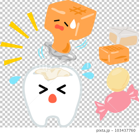 キャラメルで詰め物が取れた歯のキャラクター キャラメルで詰め物が取れた歯のキャラクター 103437760