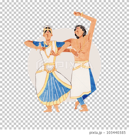 オディッシー インド ダンス 人物 水彩 イラストのイラスト素材