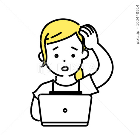 かわいい人物のイラストシリーズ _ 女性の店員_ 悩む 103440914