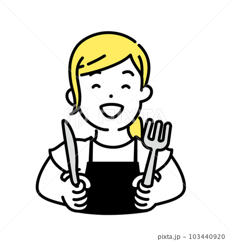 かわいい人物のイラストシリーズ _ 女性の店員_ 食べる かわいい人物のイラストシリーズ _ 女性の店員_ 食べる 103440920