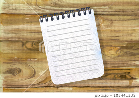 Watercolor illustration on a wooden table lies a notepad for writing. watercolor drawing flat lay Watercolor illustration on a wooden table lies a notepad for writing. watercolor drawing flat lay 103441335
