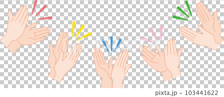 拍手する手_パチパチ_セット_5人分の拍手をする手_効果線あ 103441622
