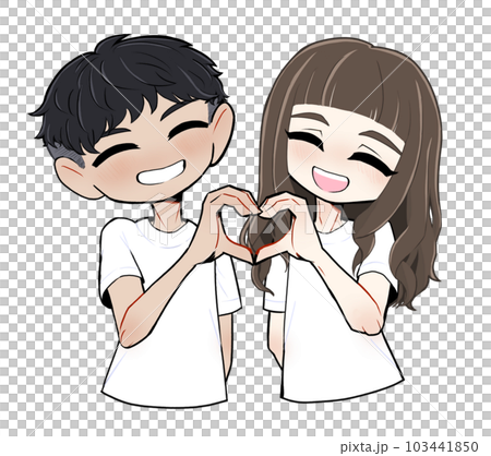 Transgender woman and man couple making a heart mark with a smile Transgender woman and man couple making a heart mark with a smile 103441850