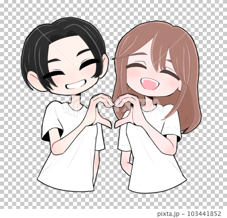 Lesbian couple making a heart mark with a smile Lesbian couple making a heart mark with a smile 103441852