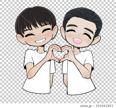 Gay couple making a heart mark with a smile Gay couple making a heart mark with a smile 103441853