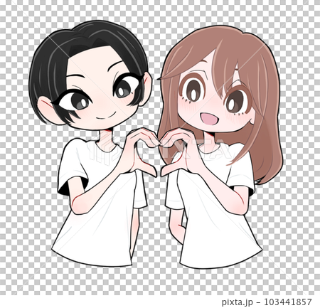 Lesbian couple making a heart mark Lesbian couple making a heart mark 103441857