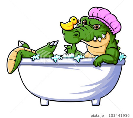 cartoon crocodile bathing in the bathtub 103441956