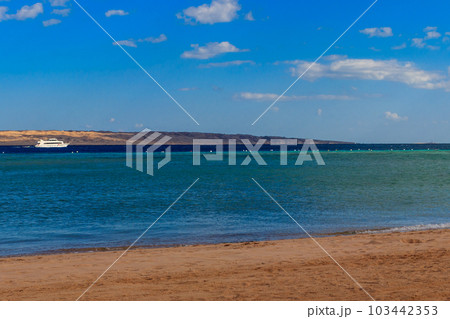 White yacht sailing in Red sea, Egypt 103442353
