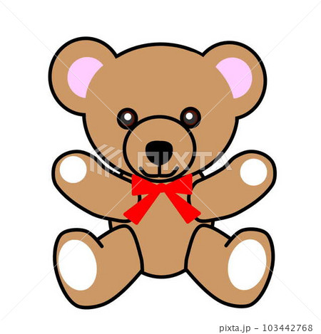 赤いリボンをつけた薄茶色のテディベア 103442768