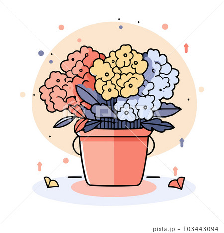 Hand Drawn bouquet of flowers in a pot in...のイラスト素材 [103443094] - PIXTA