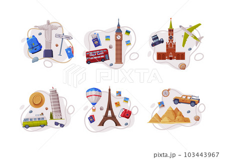 Travel and Tourism with Different City Landmark and Objects Vector Composition Set Travel and Tourism with Different City Landmark and Objects Vector Composition Set 103443967