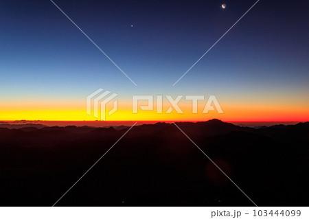 Beautiful sunrise on a top of Mount Sinai (Moses Mount) in Egypt 103444099