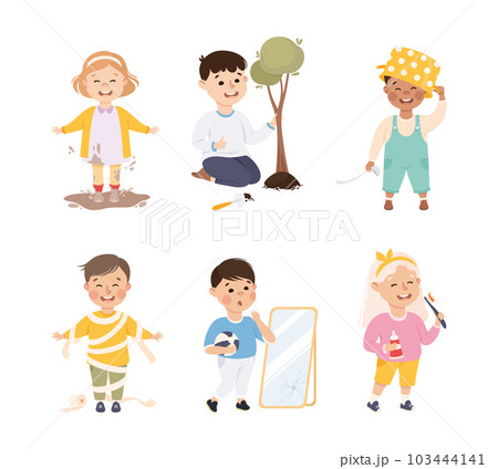 Little Boy and Girl with Different Type of Behavior Vector Set 103444141