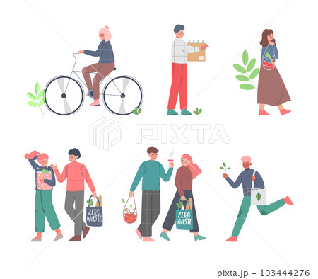 Eco Friendly Lifestyle with People Characters Protecting Environment Vector Set 103444276