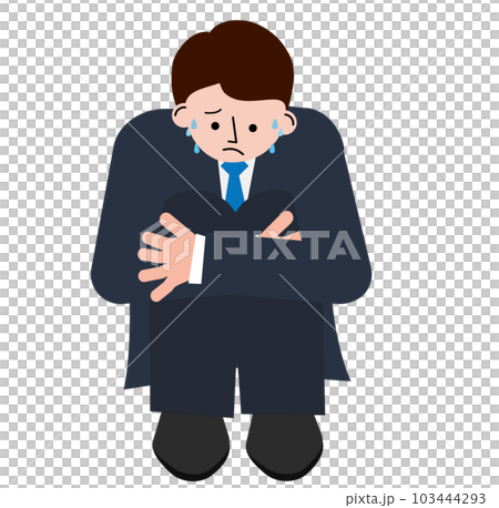 一個穿著西裝的男人焦慮地抱著膝蓋的插圖 103444293