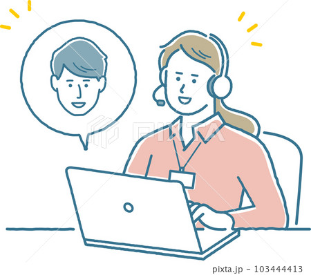 オンラインで会話をしている女性スタッフ オンラインで会話をしている女性スタッフ 103444413
