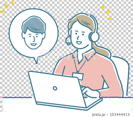 オンラインで会話をしている女性スタッフ オンラインで会話をしている女性スタッフ 103444413