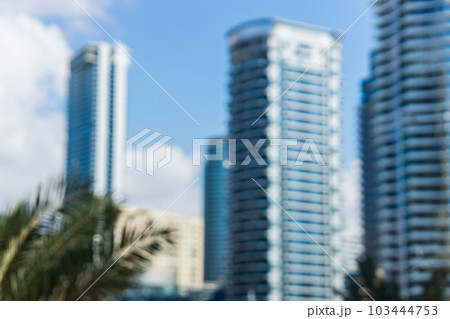 Dubai city - amazing city center skyline at suny day, United Arab Emirates blurred mockup 103444753