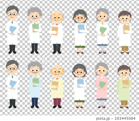 Senior generation researcher with chart, doctor set 103445084