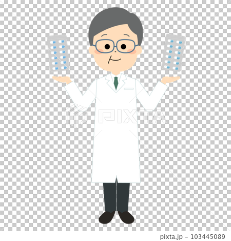 選択肢を示すシニア世代の男性医師 103445089