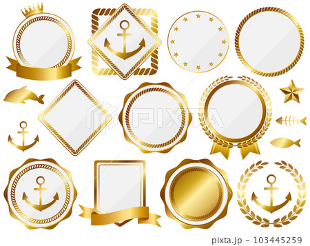 高級感のあるマリンスタイルエンブレム11種セット　ホワイト＆ゴールド 103445259