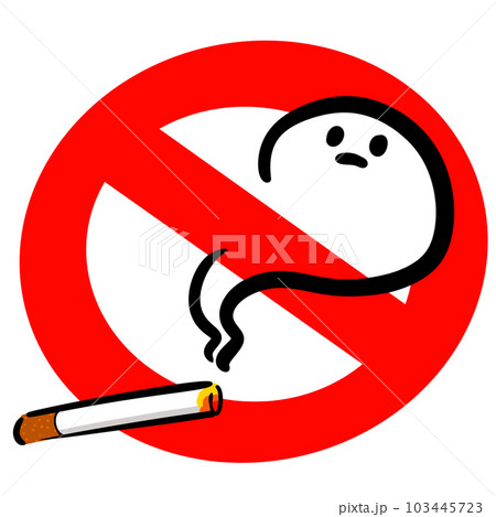 火のついたタバコから煙が出ている喫煙禁止マーク 火のついたタバコから煙が出ている喫煙禁止マーク 103445723