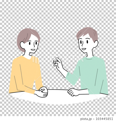 man and woman talking at a table 103445851