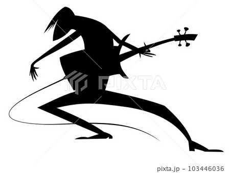 Musician playing guitar. Original silhouette. Musician playing guitar with inspiration. Black silhouette on white background Musician playing guitar. Original silhouette. Musician playing guitar with inspiration. Black silhouette on white background 103446036