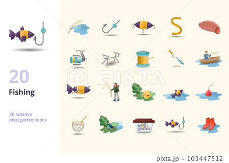 Fishing set. Creative icons: fishing rod, hook, - Stock Illustration  [103447512] - PIXTA