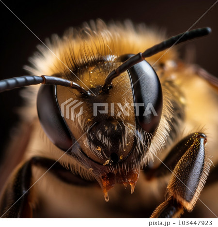 Bees are flying insects known for their role in pollination and honey production.  103447923