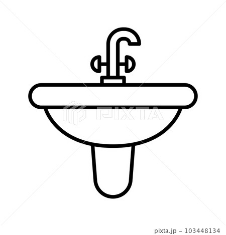 Bathroom sink icon. Household equipment with faucet for washing with water. Washbasin plumbing for kitchen or bathroom. 103448134