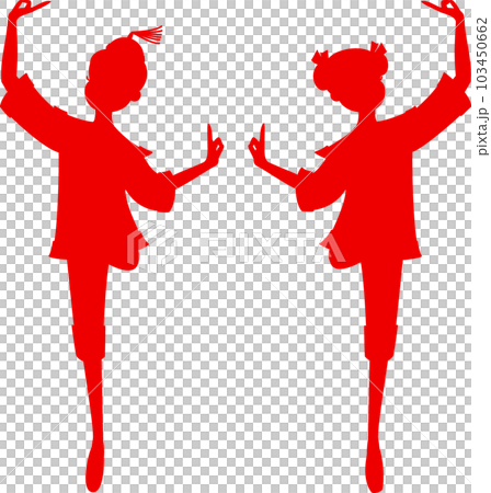 跳胡桃夾子中國舞的兩名芭蕾舞演員的紅色剪影 103450662