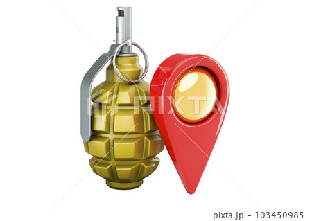 Hand grenade with map pointer, 3D rendering 103450985