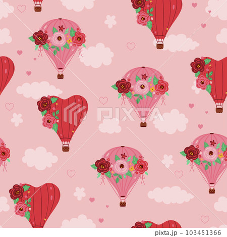 Seamless pattern with hot air balloons and flowers. Vector graphics. Seamless pattern with hot air balloons and flowers. Vector graphics. 103451366